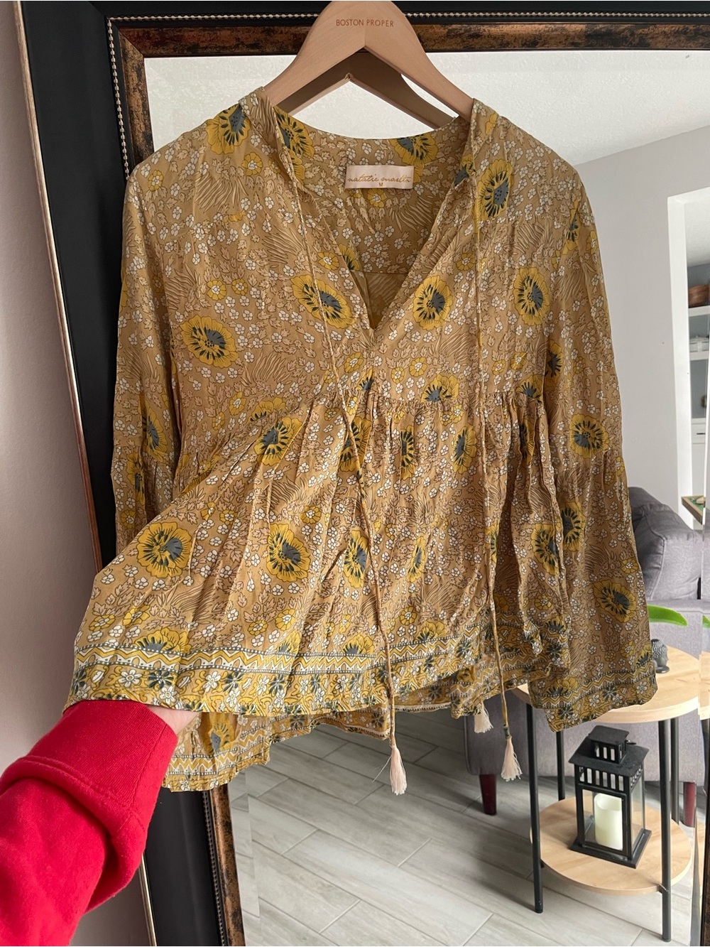 Natalie Martin Mustard Floral V-Neck Peasant Blouse - Picture 6 of 8